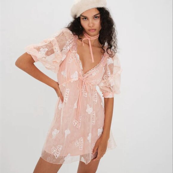For Love And Lemons Shari Lace Mini Pale Pink Size Small NWT - Picture 2 of 14